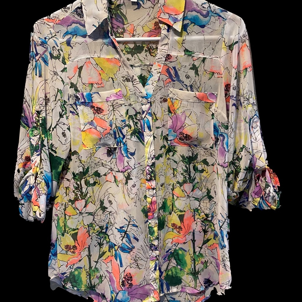 EXPRESS Floral Portofino Blouse Shirt